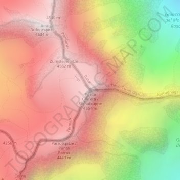 Mapa topográfico Punta Gnifetti, altitude, relevo