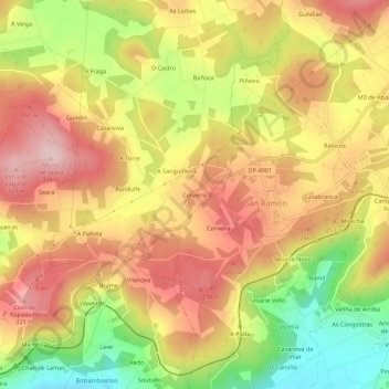 Mapa topográfico Corveira, altitude, relevo