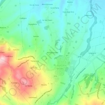 Mapa topográfico Monteraschino, altitude, relevo
