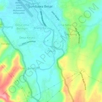 Mapa topográfico Pekat, altitude, relevo