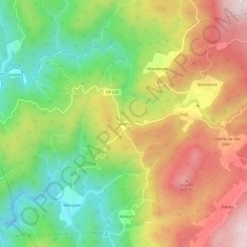Mapa topográfico Ramalhal, altitude, relevo