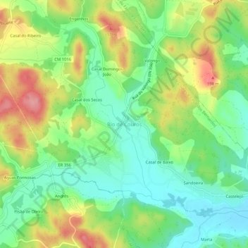 Mapa topográfico Rio de Couros, altitude, relevo
