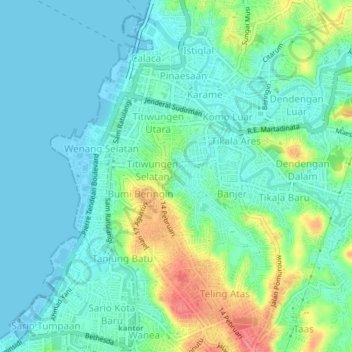 Mapa topográfico Tikala Kumaraka, altitude, relevo