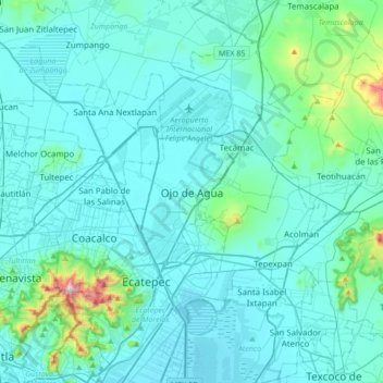 Mapa topográfico Ojo de Agua, altitude, relevo