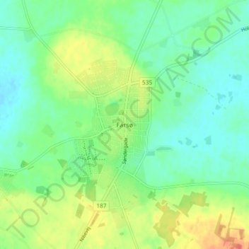 Mapa topográfico Farsø, altitude, relevo