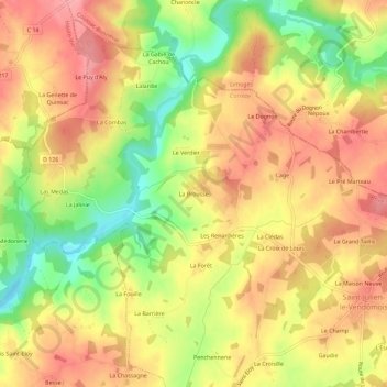 Mapa topográfico La Brousse, altitude, relevo
