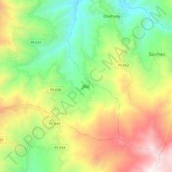 Mapa topográfico Jilili, altitude, relevo