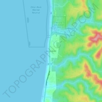 Mapa topográfico Beverly Beach, altitude, relevo