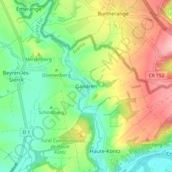 Mapa topográfico Gandren, altitude, relevo