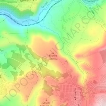 Mapa topográfico Monte Istoccu, altitude, relevo