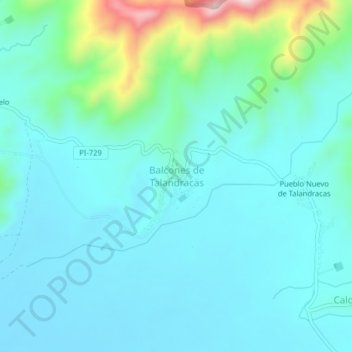 Mapa topográfico Balcones de Talandracas, altitude, relevo