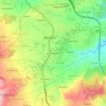 Mapa topográfico Kenangkan, altitude, relevo
