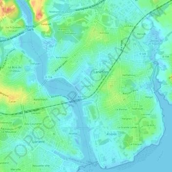 Mapa topográfico Le Scarh, altitude, relevo