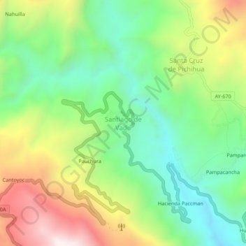 Mapa topográfico Santiago de Vado, altitude, relevo