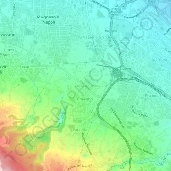 Mapa topográfico Cupa Spinelli, altitude, relevo