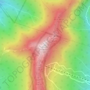 Mapa topográfico Mount Mansfield, altitude, relevo