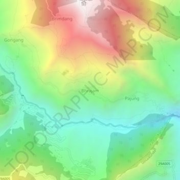 Mapa topográfico Bhrajam, altitude, relevo
