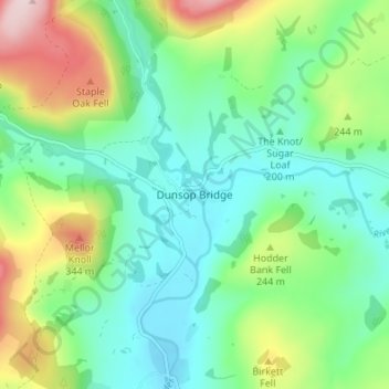 Mapa topográfico Dunsop Bridge, altitude, relevo