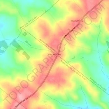 Mapa topográfico Villa Armonia, altitude, relevo