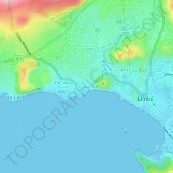 Mapa topográfico Botacantin, altitude, relevo