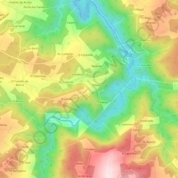 Mapa topográfico Meira, altitude, relevo