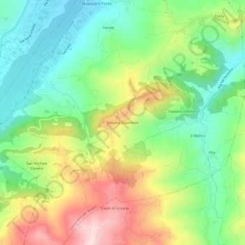 Mapa topográfico Faviano Superiore, altitude, relevo