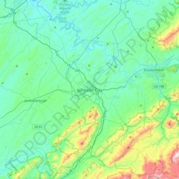 Mapa topográfico Johnson City, altitude, relevo