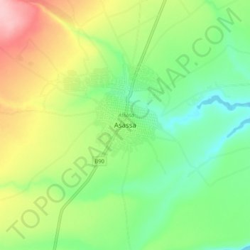 Mapa topográfico Asassa, altitude, relevo