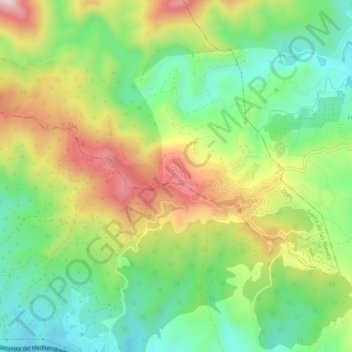 Mapa topográfico Monte Elviria, altitude, relevo