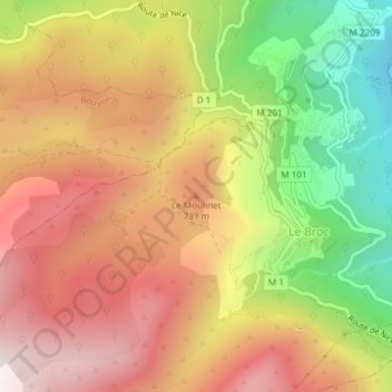 Mapa topográfico Le Moulinet, altitude, relevo