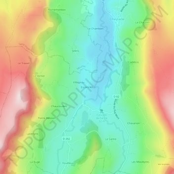 Mapa topográfico Escorolles, altitude, relevo