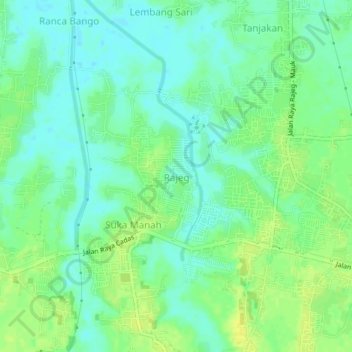 Mapa topográfico Rajeg, altitude, relevo