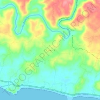 Mapa topográfico Cimanuk, altitude, relevo
