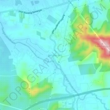Mapa topográfico Jenderam, altitude, relevo