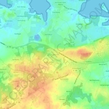 Mapa topográfico Le Spernec, altitude, relevo