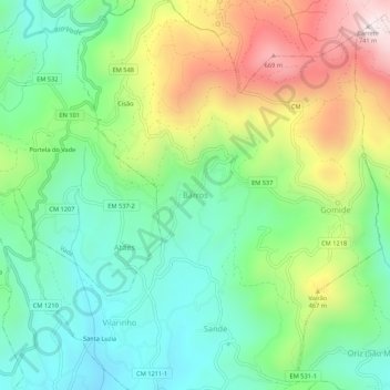 Mapa topográfico Barros, altitude, relevo