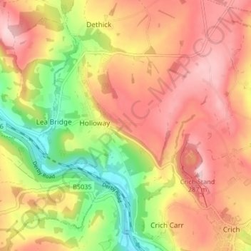 Mapa topográfico Upper Holloway, altitude, relevo