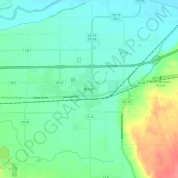 Mapa topográfico Brush, altitude, relevo