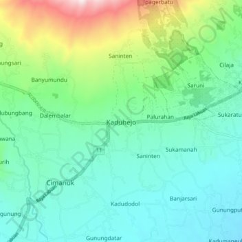 Mapa topográfico Kaduhejo, altitude, relevo