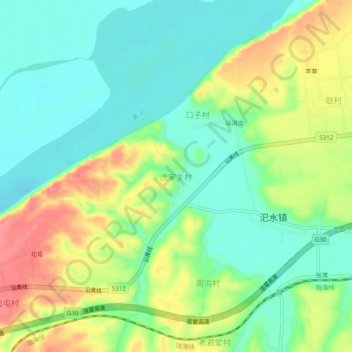 Mapa topográfico 虎牢关村, altitude, relevo