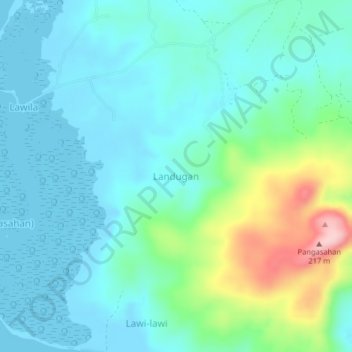 Mapa topográfico Landugan, altitude, relevo