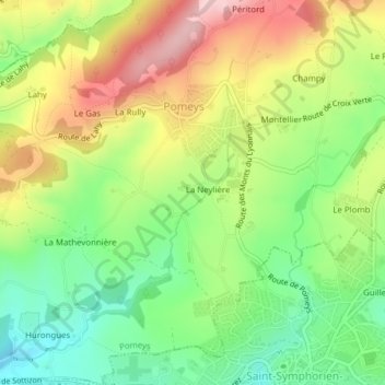 Mapa topográfico La Neylière, altitude, relevo