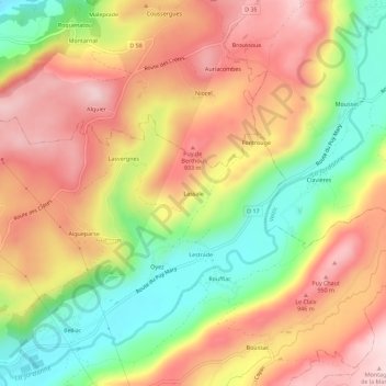 Mapa topográfico Lassale, altitude, relevo