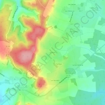 Mapa topográfico Le Potin, altitude, relevo