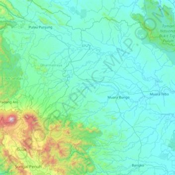 Mapa topográfico Tanah Tumbuh, altitude, relevo