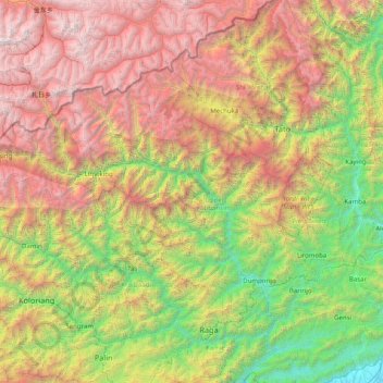 Mapa topográfico Upper Subansiri, altitude, relevo