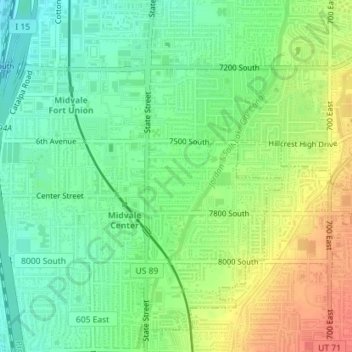 Mapa topográfico Midvalley, altitude, relevo