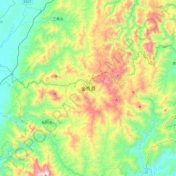 Mapa topográfico 金秀县, altitude, relevo