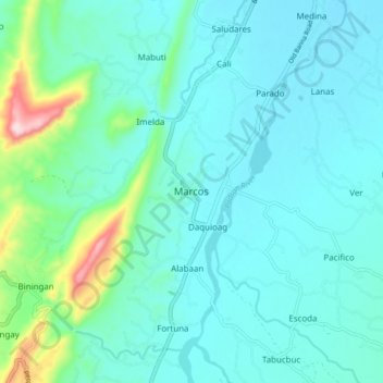 Mapa topográfico Marcos, altitude, relevo
