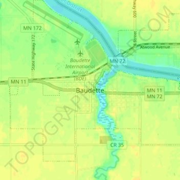 Mapa topográfico Baudette, altitude, relevo